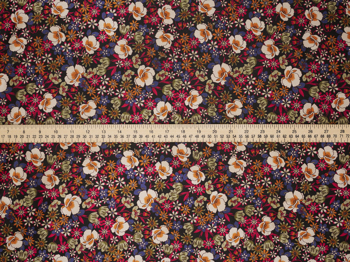 Black Ivory floral   Floral Satin Fabric – Silky Charmeuse for Western Shirts, Wild Rags, Curly hair care & Dresses (By the Yard)