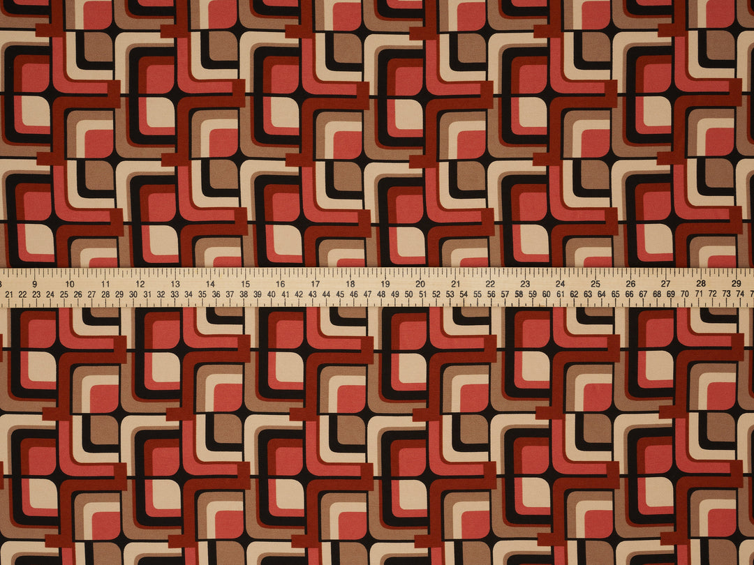 Lightweight stretch   satin  fabric by the yard -  Coral Mauve  square tile pattern