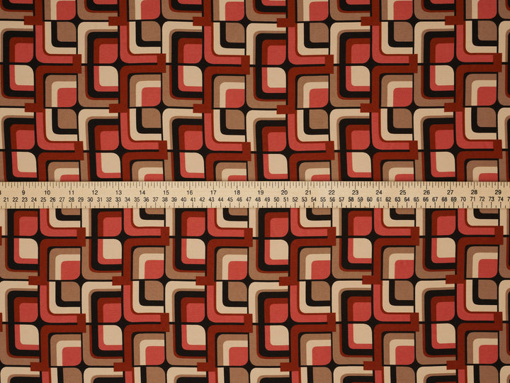 Lightweight stretch   satin  fabric by the yard -  Coral Mauve  square tile pattern