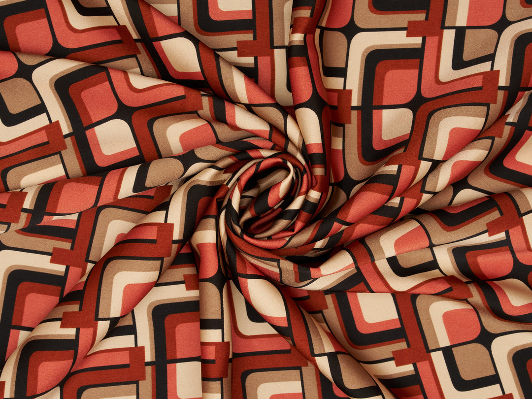 Lightweight stretch   satin  fabric by the yard -  Coral Mauve  square tile pattern
