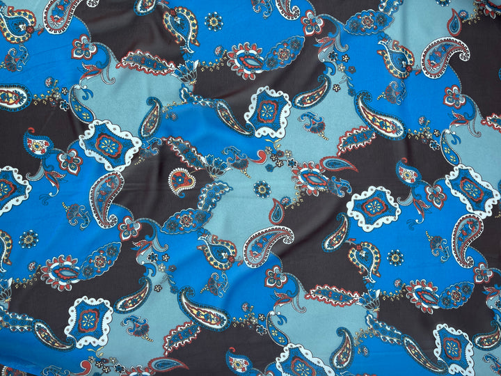 Chiffon fabric by the yard - Blue Paisley Print