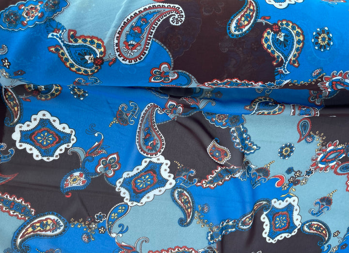 Chiffon fabric by the yard - Blue Paisley Print