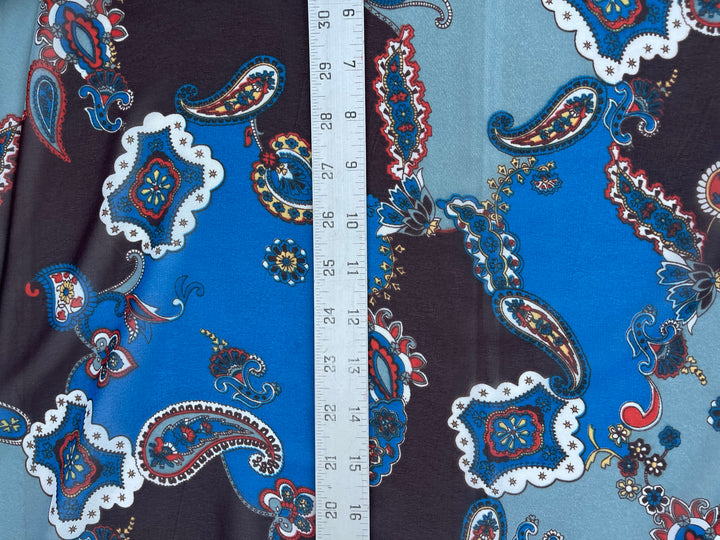 Chiffon fabric by the yard - Blue Paisley Print