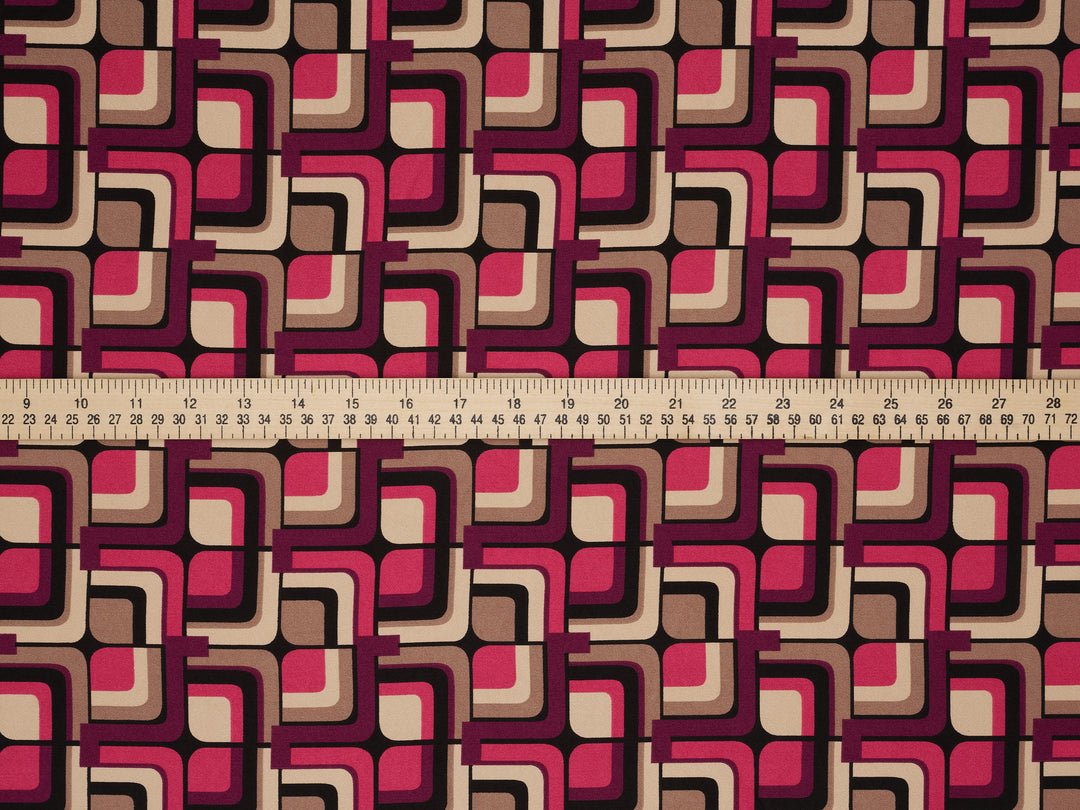Lightweight stretch   satin  fabric by the yard -  Raspberry Pink Mauve square tile pattern