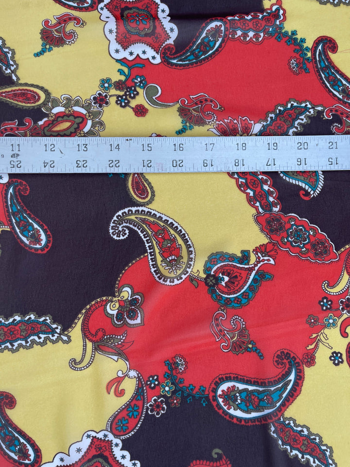 Chiffon fabric by the yard - Red Yellow Paisley Print