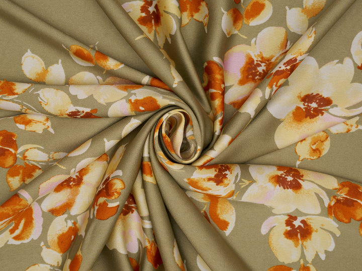 Floral fabric with orange and white flowers on a beige background