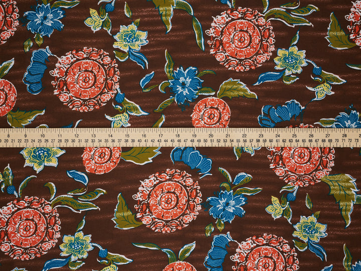 Brown  Floral Print Satin Fabric – Silky Charmeuse for Western Shirts, Wild Rags, Curly hair care & Dresses (By the Yard)