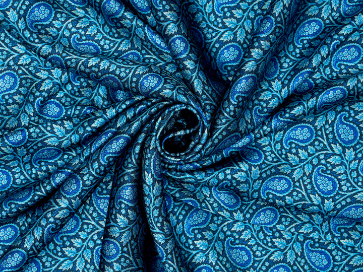 Black & Blue Paisley Satin Charmeuse Fabric by the Yard – Silky Western Apparel Fabric
