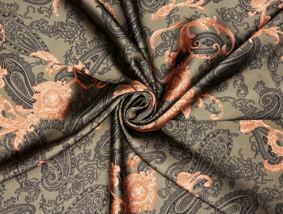 Charmeuse satin fabric by the yard -  Old country paisley print