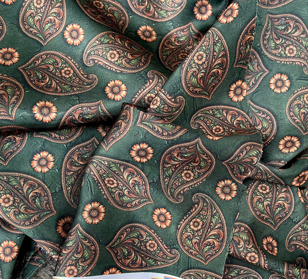 Green Paisley   - Silky Satin Charmeuse print - fabric by the yard -  double sublimation print