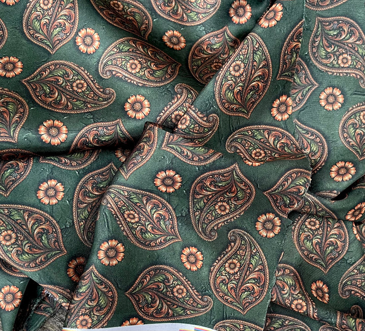 Green Paisley   - Silky Satin Charmeuse print - fabric by the yard -  double sublimation print