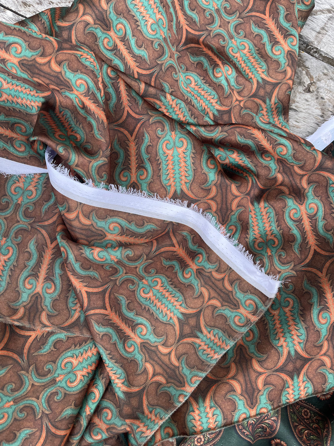 Leather Stitching   - Silky Satin Charmeuse print - fabric by the yard -  double sublimation print