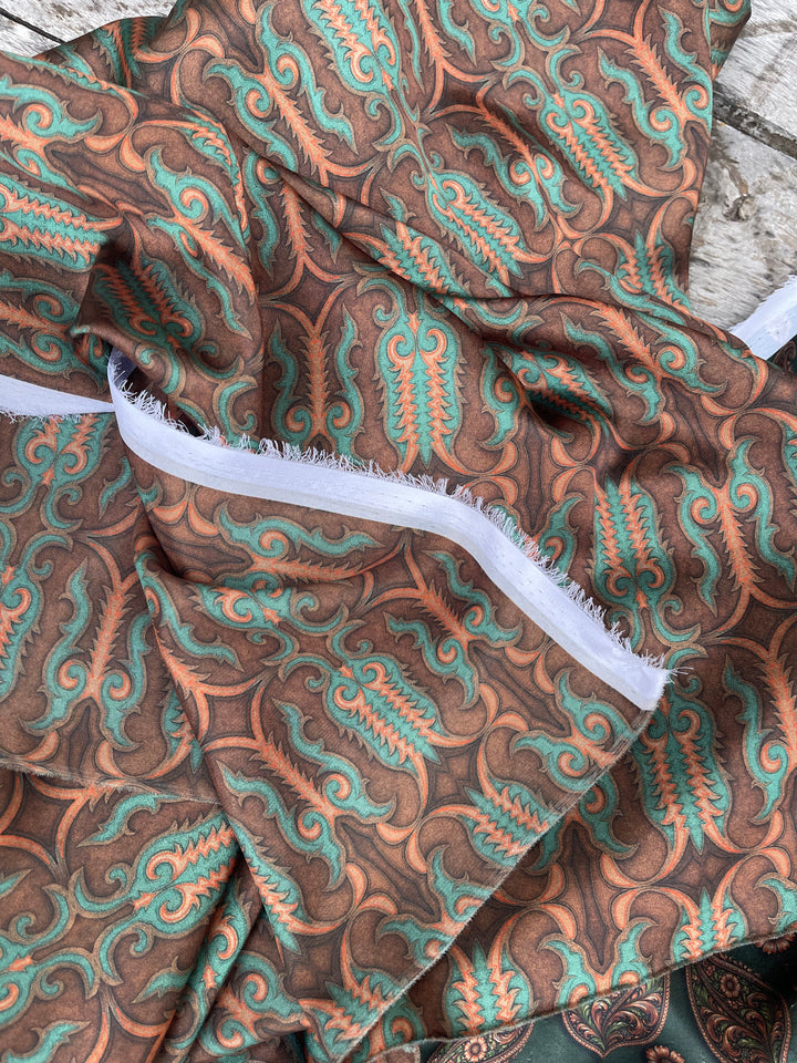 Leather Stitching   - Silky Satin Charmeuse print - fabric by the yard -  double sublimation print