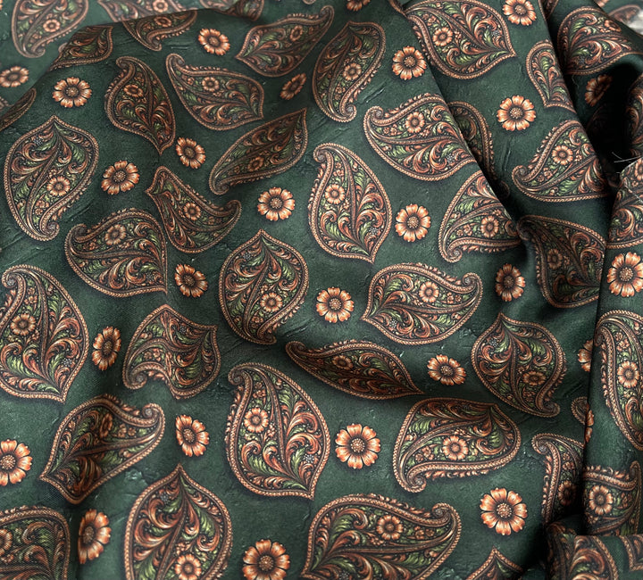 Green Paisley   - Silky Satin Charmeuse print - fabric by the yard -  double sublimation print