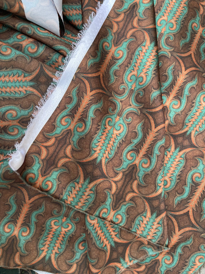 Leather Stitching   - Silky Satin Charmeuse print - fabric by the yard -  double sublimation print