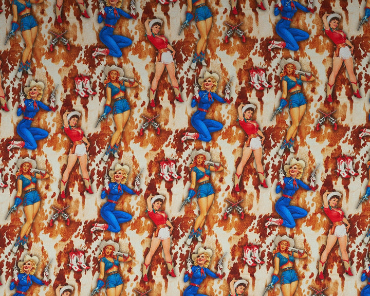 Pin Ups & Cowhide - Silky Satin Charmeuse print - fabric by the yard -  sublimation print
