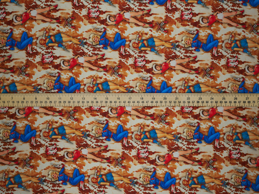 Pin Ups & Cowhide - Silky Satin Charmeuse print - fabric by the yard -  sublimation print