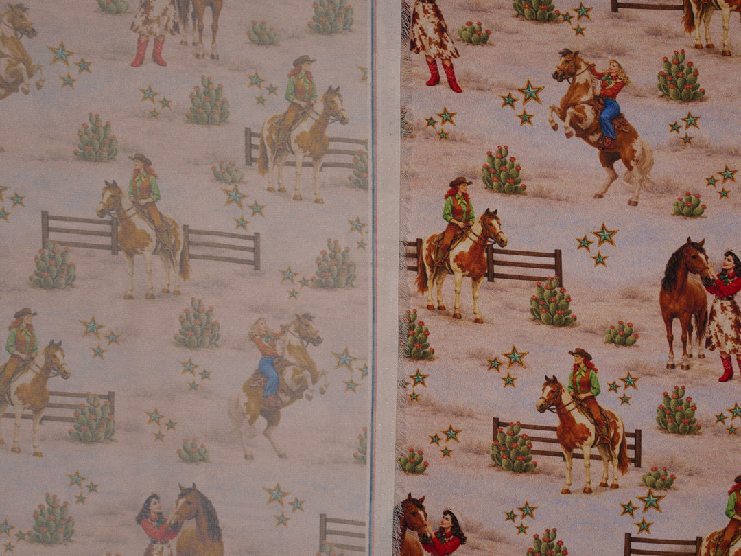 Cowgirl and Stars - Silky Satin Charmeuse print - fabric by the yard -  sublimation print