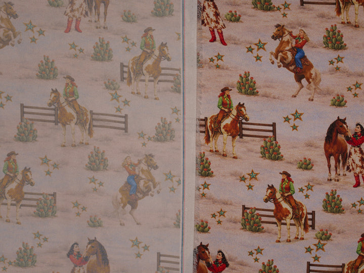 Cowgirl and Stars - Silky Satin Charmeuse print - fabric by the yard -  sublimation print