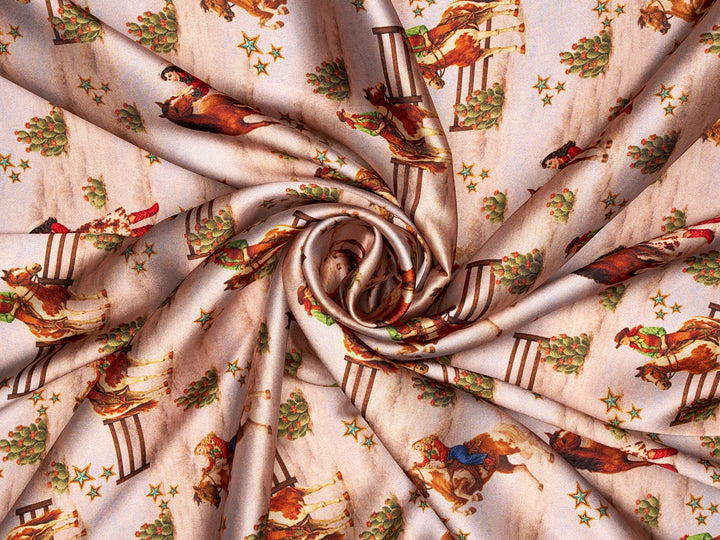 Cowgirl and Stars - Silky Satin Charmeuse print - fabric by the yard -  sublimation print