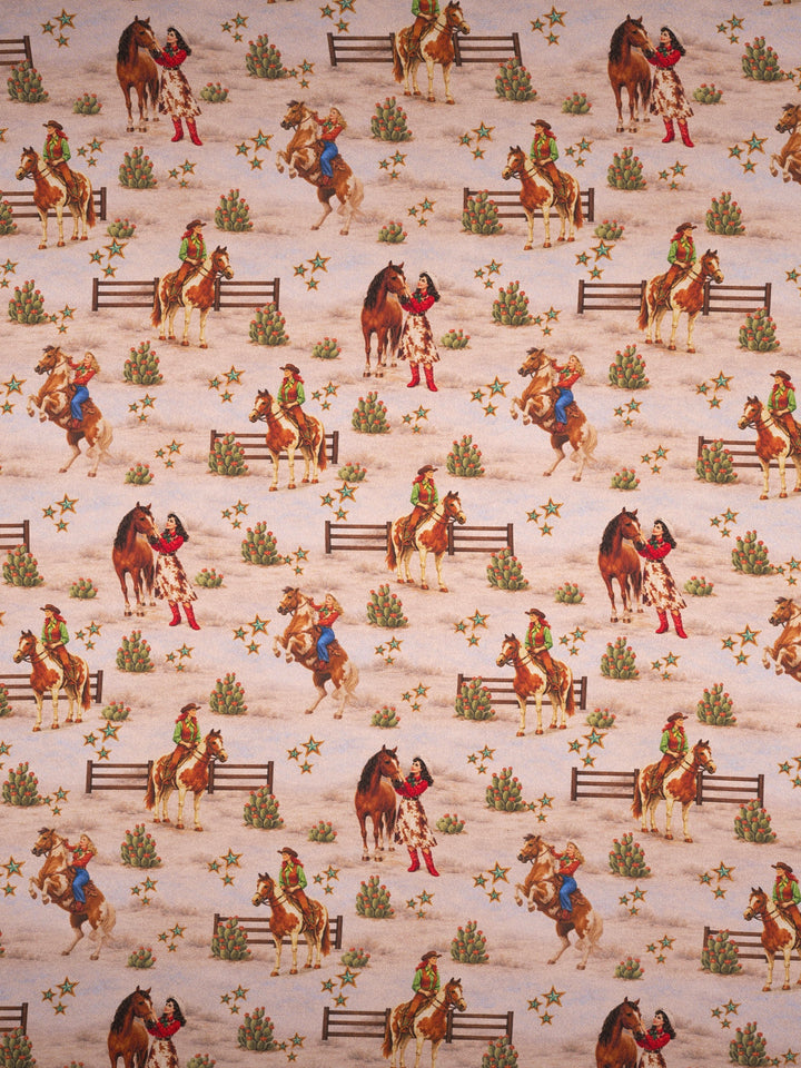 Cowgirl and Stars - Silky Satin Charmeuse print - fabric by the yard -  sublimation print