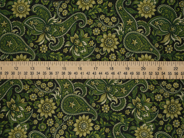 Western Green And Black  Paisley Satin Charmeuse Fabric by the Yard – Silky Cowboy Shirt Fabric