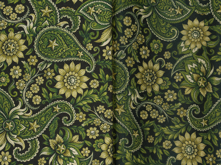 Western Green And Black  Paisley Satin Charmeuse Fabric by the Yard – Silky Cowboy Shirt Fabric