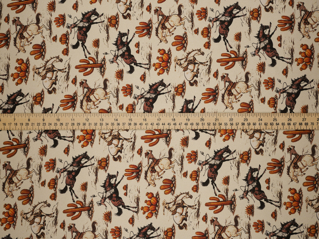 Western Cowgirls n’ Cactus   - Silky Satin Charmeuse print - fabric by the yard -  double sublimation print