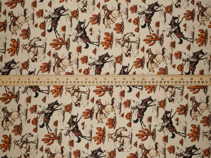 Western Cowgirls n’ Cactus   - Silky Satin Charmeuse print - fabric by the yard -  double sublimation print