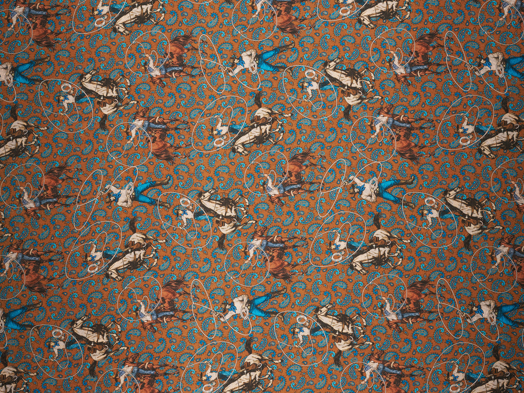 Ropin’ Paisley   - Western print  Satin Charmeuse Fabric by the Yard – Silky Cowboy Wild rag Shirt Fabric
