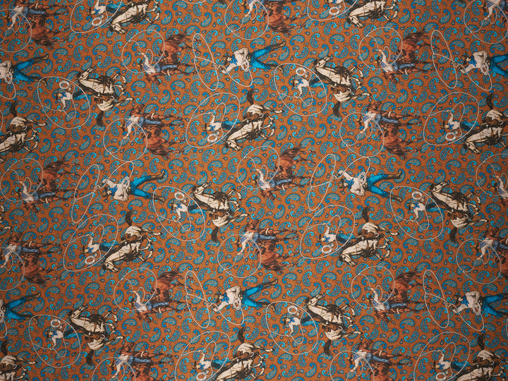 Ropin’ Paisley   - Western print  Satin Charmeuse Fabric by the Yard – Silky Cowboy Wild rag Shirt Fabric
