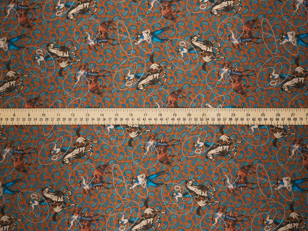 Ropin’ Paisley   - Western print  Satin Charmeuse Fabric by the Yard – Silky Cowboy Wild rag Shirt Fabric