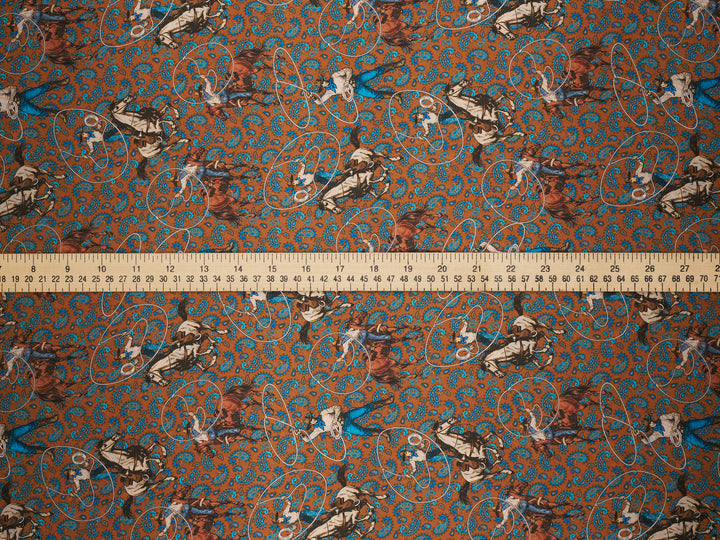 Ropin’ Paisley   - Western print  Satin Charmeuse Fabric by the Yard – Silky Cowboy Wild rag Shirt Fabric