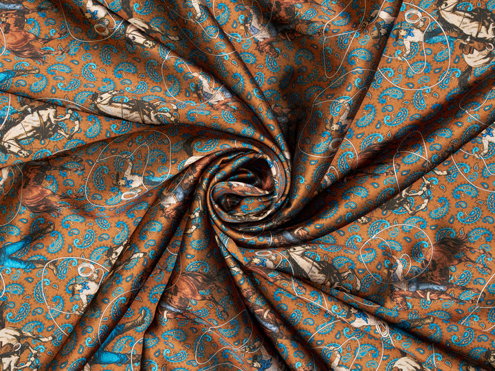 Ropin’ Paisley   - Western print  Satin Charmeuse Fabric by the Yard – Silky Cowboy Wild rag Shirt Fabric