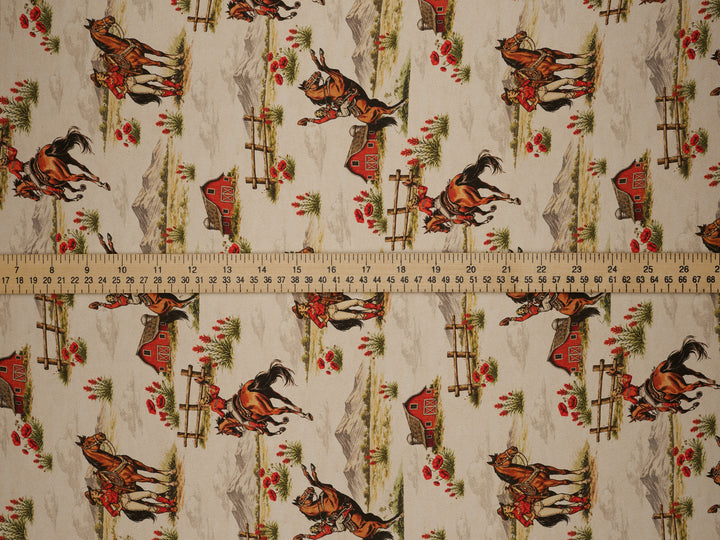 Cowgirl    - Silky Satin Charmeuse print - fabric by the yard -  double sublimation print
