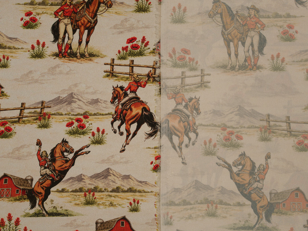 Cowgirl    - Silky Satin Charmeuse print - fabric by the yard -  double sublimation print