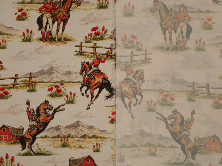 Cowgirl    - Silky Satin Charmeuse print - fabric by the yard -  double sublimation print