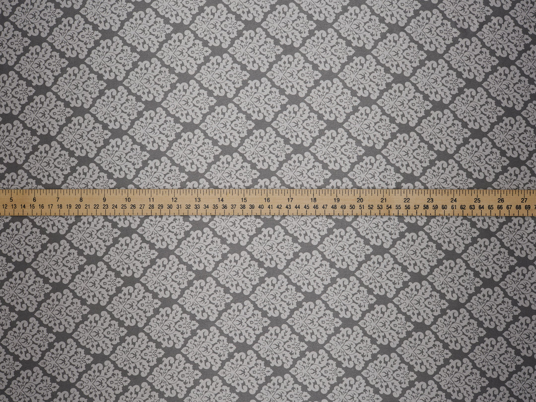 Satin  charmeuse fabric by the yard - Gray and white Damask  Print