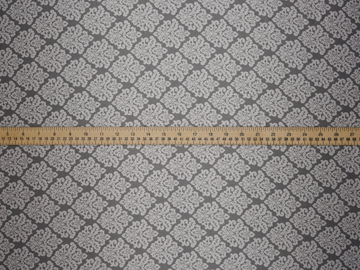 Satin  charmeuse fabric by the yard - Gray and white Damask  Print
