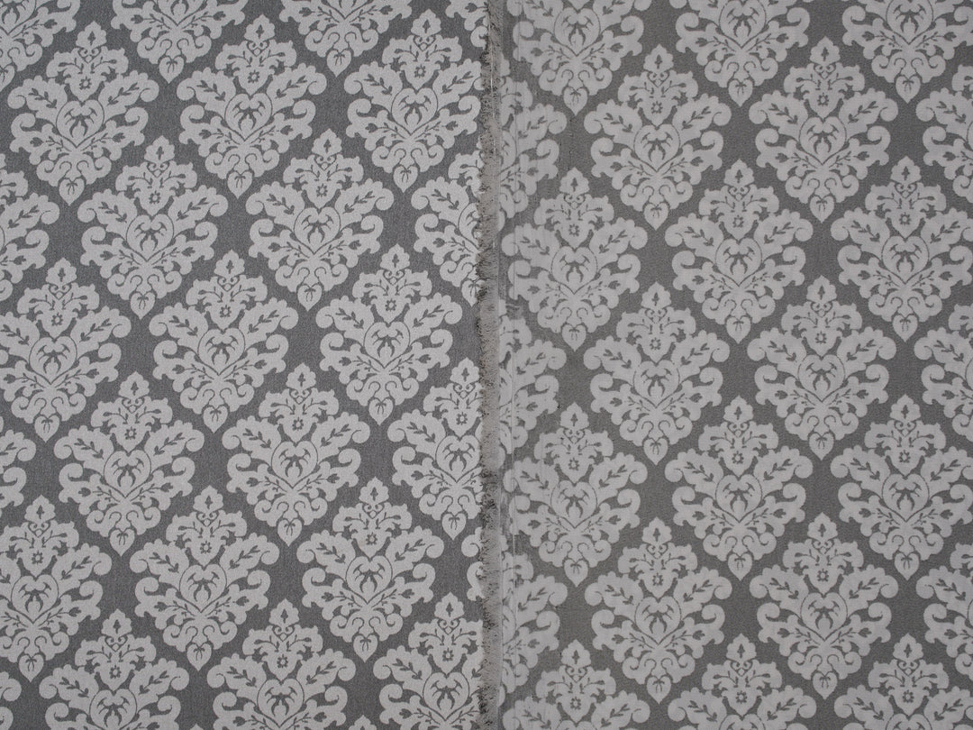 Satin  charmeuse fabric by the yard - Gray and white Damask  Print