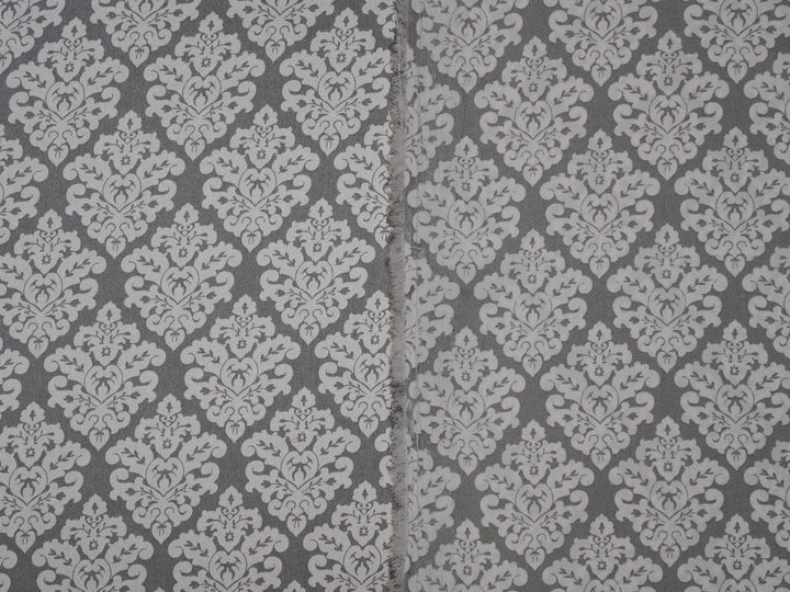 Satin  charmeuse fabric by the yard - Gray and white Damask  Print