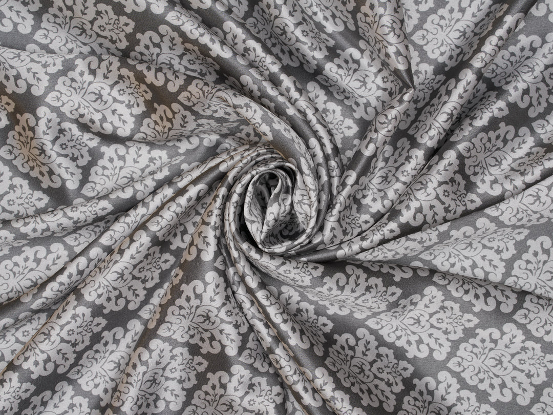 Satin  charmeuse fabric by the yard - Gray and white Damask  Print