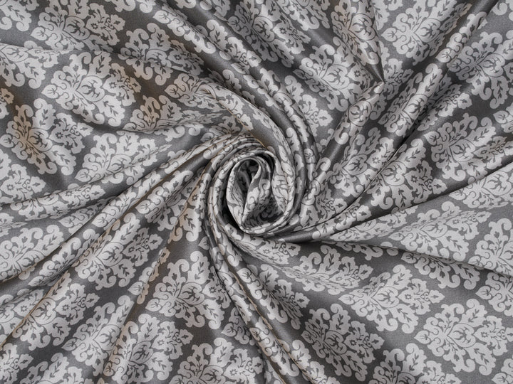 Satin  charmeuse fabric by the yard - Gray and white Damask  Print