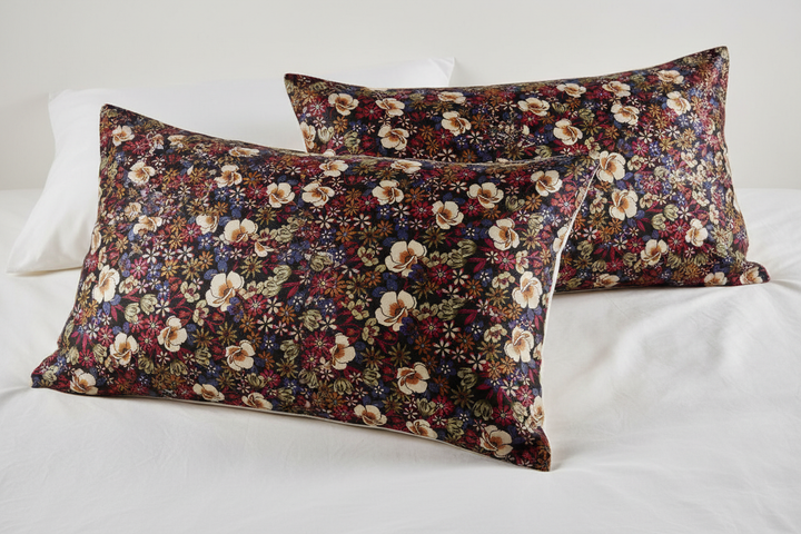 Black Ivory floral   Floral Satin Fabric – Silky Charmeuse for Western Shirts, Wild Rags, Curly hair care & Dresses (By the Yard)
