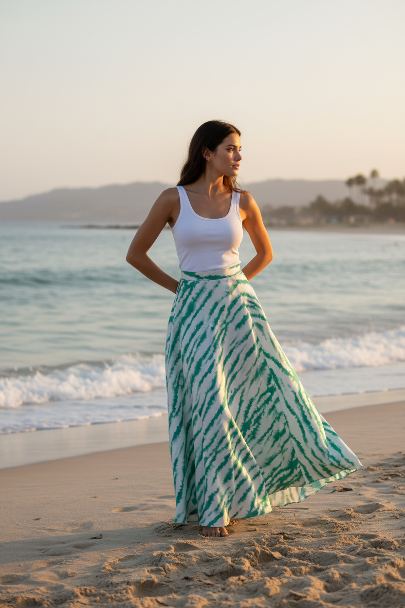 Lightweight  satin  fabric -  Green abstract  print