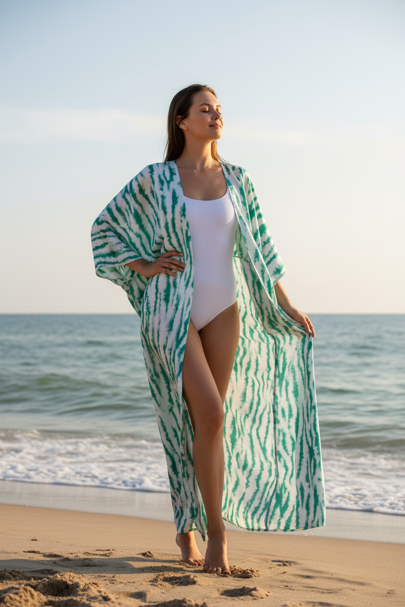 Lightweight  satin  fabric -  Green abstract  print