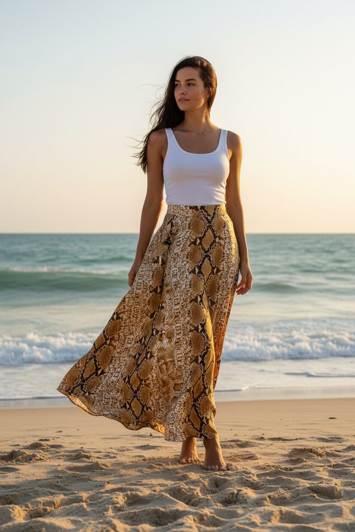Lightweight  satin  fabric - Golden Snake print