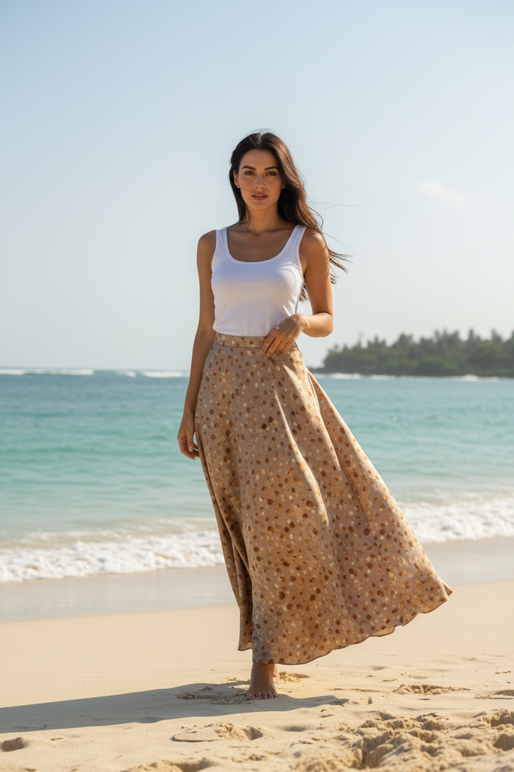 Lightweight  satin  fabric - Golden multi dot    print