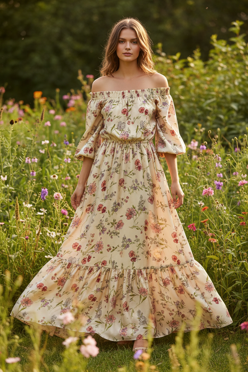Silky Satin  Lightweight   Fabric - Wildflowers Floral Print