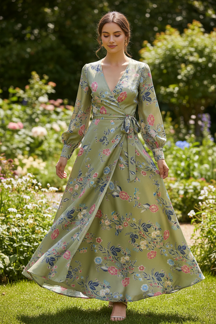 Lightweight  satin  fabric by the yard -  Sage blue and pink floral    print